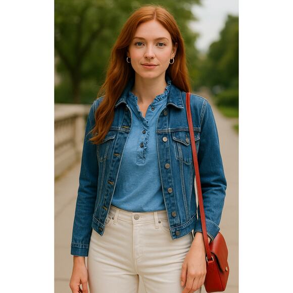 Brooks Brothers Supima Cotton Ruffle Henley Long Sleeve Top Blue Size Large - Picture 13 of 14